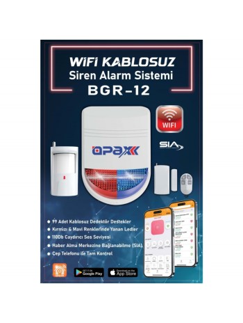 BGR-12  Wıfı Kablosuz Siren Alarm Sistemi Mobil Uygulamalı (1 Yıl AHM Ücretsiz)