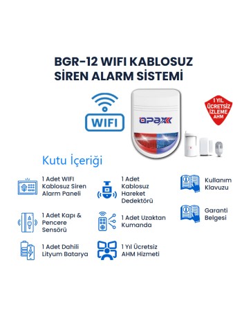 BGR-12  Wıfı Kablosuz Siren Alarm Sistemi Mobil Uygulamalı (1 Yıl AHM Ücretsiz)