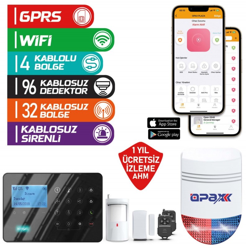 ARD-575+ BGR-09 GPRS/GSM/WIFI Kablosuz Alarm Paneli ve BGR-09 Kablosuz Sirenli (1 Yıl AHM Ücretsiz)