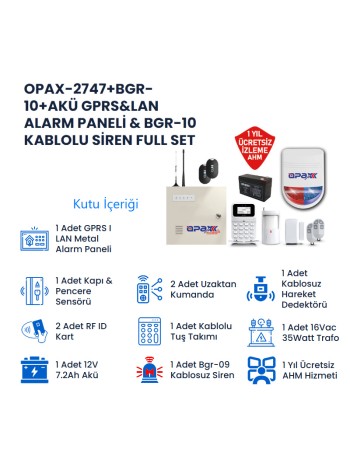 OPAX-2747+BGR-10+Akü GPRS&LAN Alarm  Paneli BGR-10 Kablosuz Sirenli Full Set (1YIL AHM Ücretsiz)