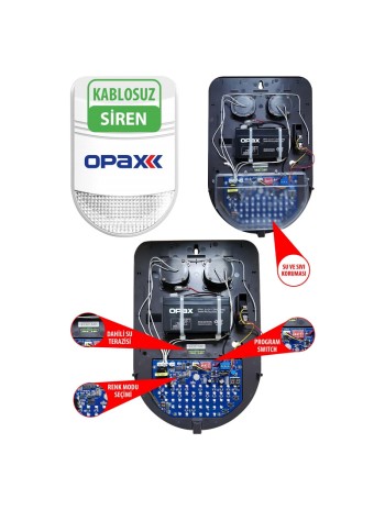 OPAX-2646+BGR-09+ Akü GPRS Alarm  Paneli & BGR-09 Kablosuz Sirenli Full Set (1 YIL AHM Ücretsiz)